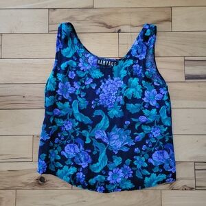 Rampage Purple and Teal Vintage Floral Top Womens s/xs 90s Cottagecore Fairy